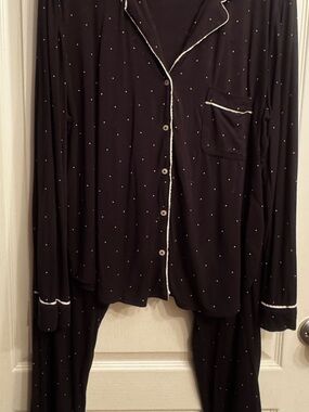 Victoria's Secret Black Polka Dot Pajama Set with White Piping